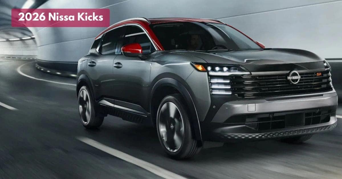 Exterior view of the 2026 Nissan Kicks showing its compact SUV shape, front styling, and modern design details.